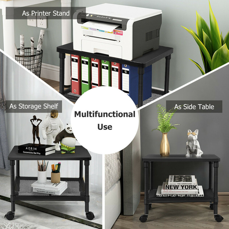 clihome Rolling UnderDesk Mobile Printer Stand with Storage Shelf for